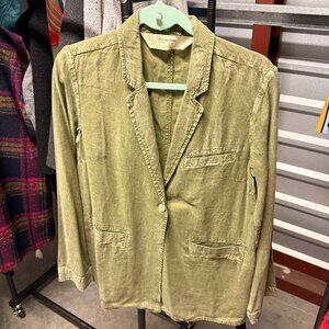 Peace Love World Boheme Relaxed Linen Blend Blazer - Rich Olive - Sizw XS